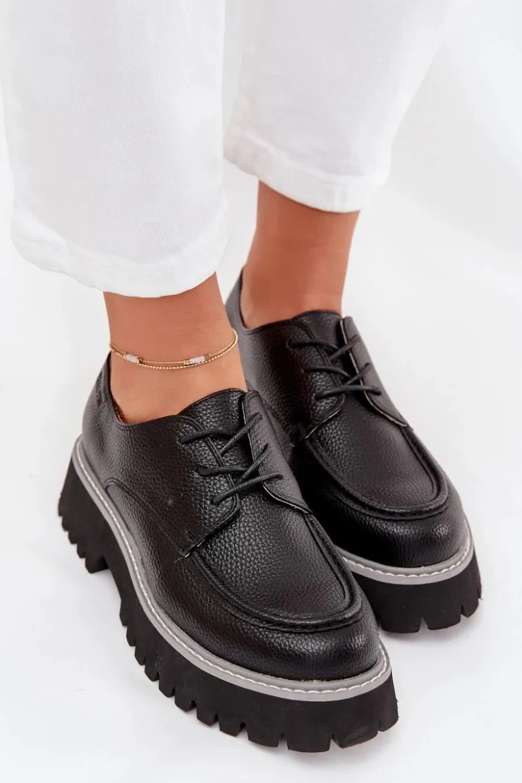 Damskie Big Star Shoes Półbuty Mokasyny Damskie Ze Sznurowaniem Big Star NN274052 Czarne