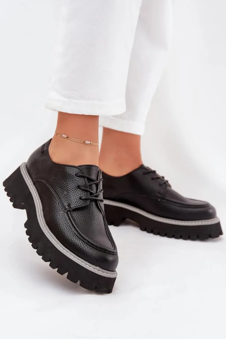 Damskie Big Star Shoes Półbuty Mokasyny Damskie Ze Sznurowaniem Big Star NN274052 Czarne