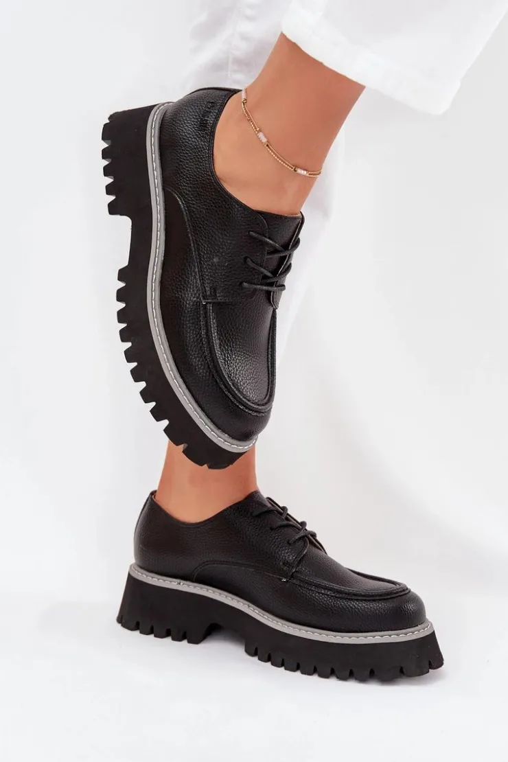 Damskie Big Star Shoes Półbuty Mokasyny Damskie Ze Sznurowaniem Big Star NN274052 Czarne