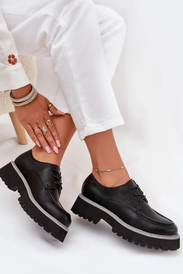 Damskie Big Star Shoes Półbuty Mokasyny Damskie Ze Sznurowaniem Big Star NN274052 Czarne