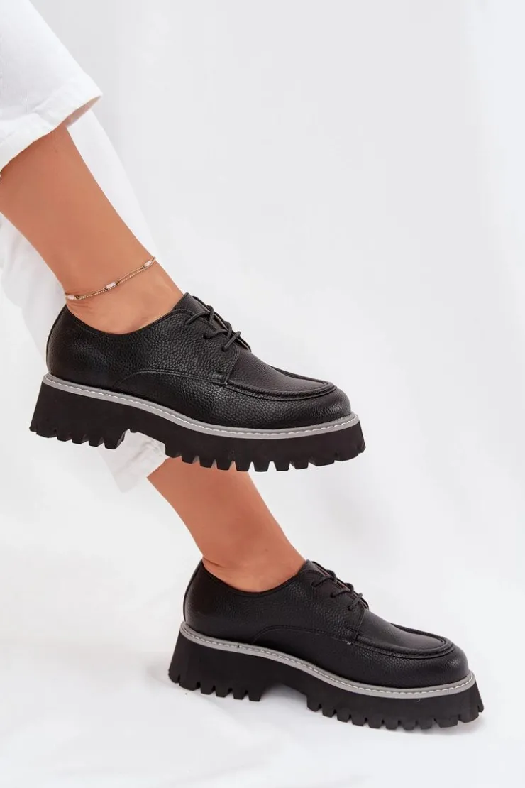 Damskie Big Star Shoes Półbuty Mokasyny Damskie Ze Sznurowaniem Big Star NN274052 Czarne