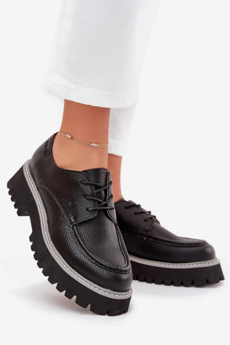 Damskie Big Star Shoes Półbuty Mokasyny Damskie Ze Sznurowaniem Big Star NN274052 Czarne