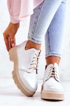 Boto Półbuty Na Masywnej Podeszwie Nicole 2701/005 Biało-Srebrne