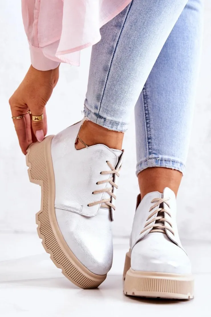 Boto Półbuty Na Masywnej Podeszwie Nicole 2701/005 Biało-Srebrne