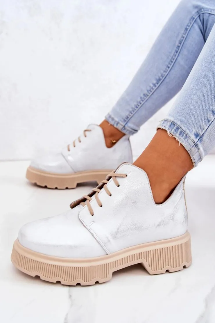 Boto Półbuty Na Masywnej Podeszwie Nicole 2701/005 Biało-Srebrne