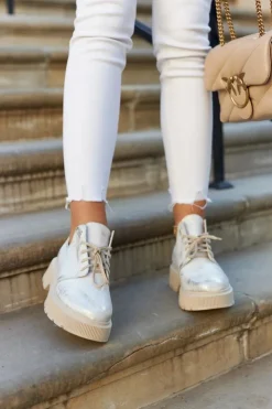 Boto Półbuty Skórzane*Półbuty Na Masywnej Podeszwie Nicole 2701/004 Biało-Złote