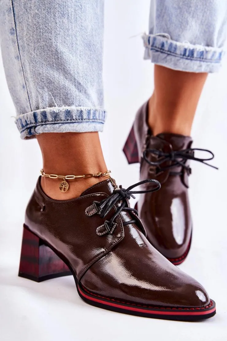 Damskie Damskie buty S.Barski Półbuty Na Suwak Brązowo-Czerwone Laurosa