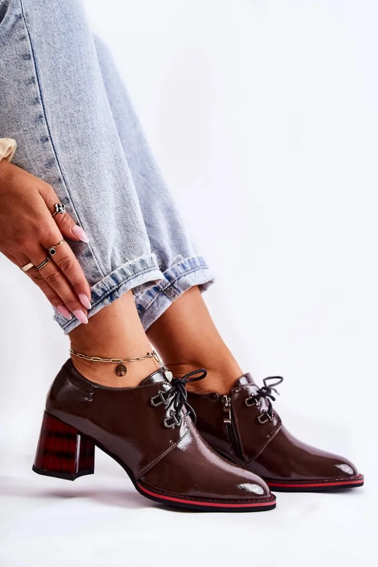 Damskie Damskie buty S.Barski Półbuty Na Suwak Brązowo-Czerwone Laurosa