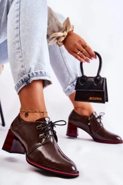 Damskie Damskie buty S.Barski Półbuty Na Suwak Brązowo-Czerwone Laurosa