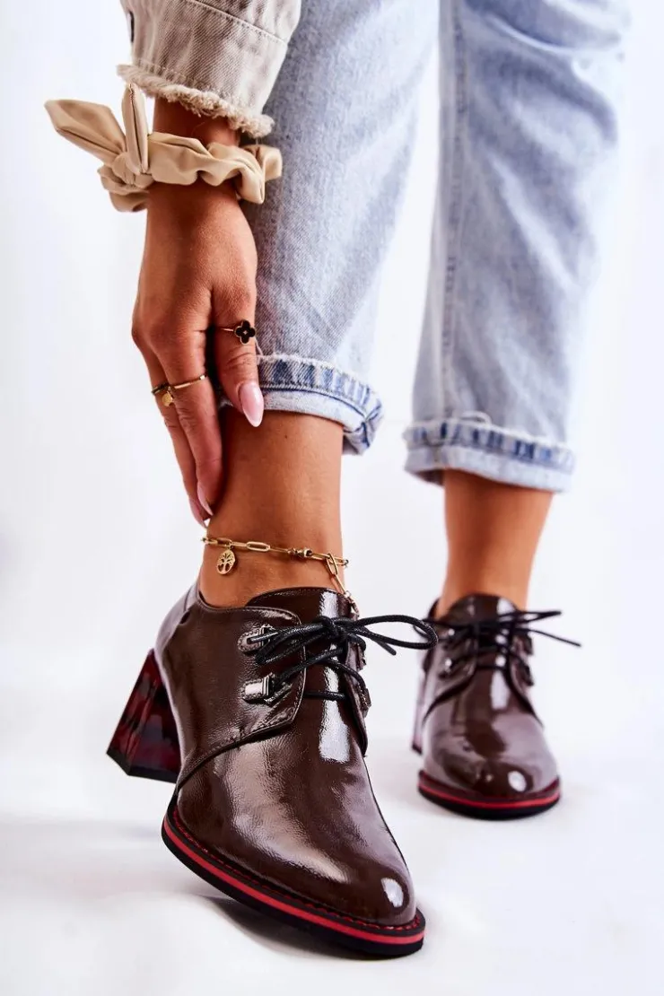 Damskie Damskie buty S.Barski Półbuty Na Suwak Brązowo-Czerwone Laurosa