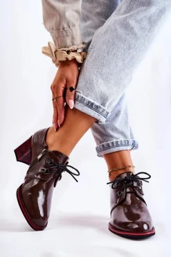 Damskie Damskie buty S.Barski Półbuty Na Suwak Brązowo-Czerwone Laurosa