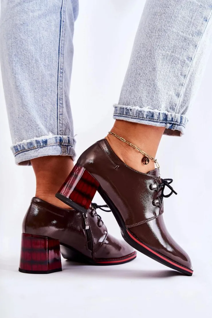 Damskie Damskie buty S.Barski Półbuty Na Suwak Brązowo-Czerwone Laurosa