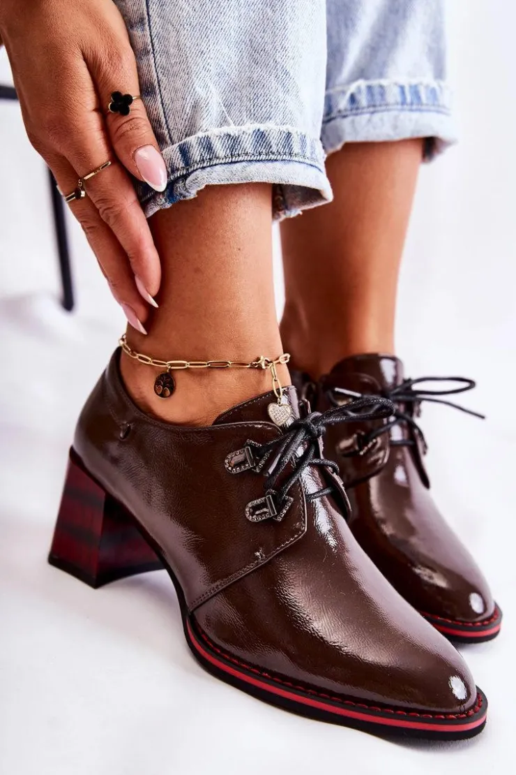 Damskie Damskie buty S.Barski Półbuty Na Suwak Brązowo-Czerwone Laurosa