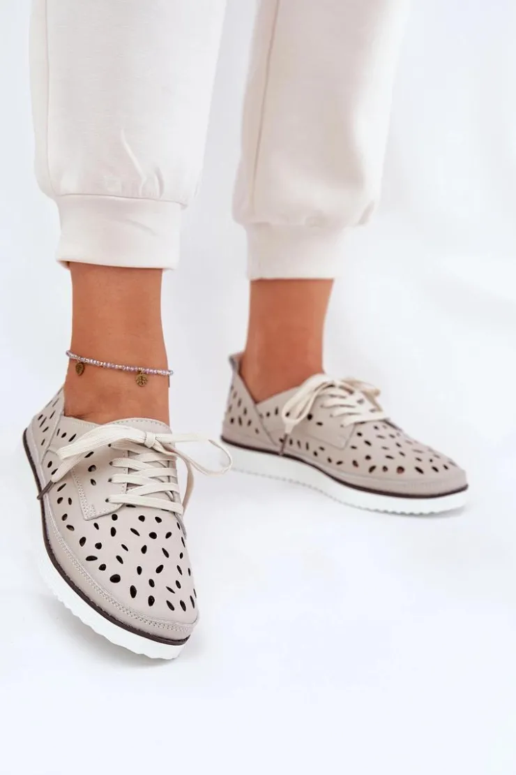 Damskie buty S.Barski Półbuty Skórzane*Półbuty Skórzane Damskie S.Barski LR51-610 Beżowe Beżowy