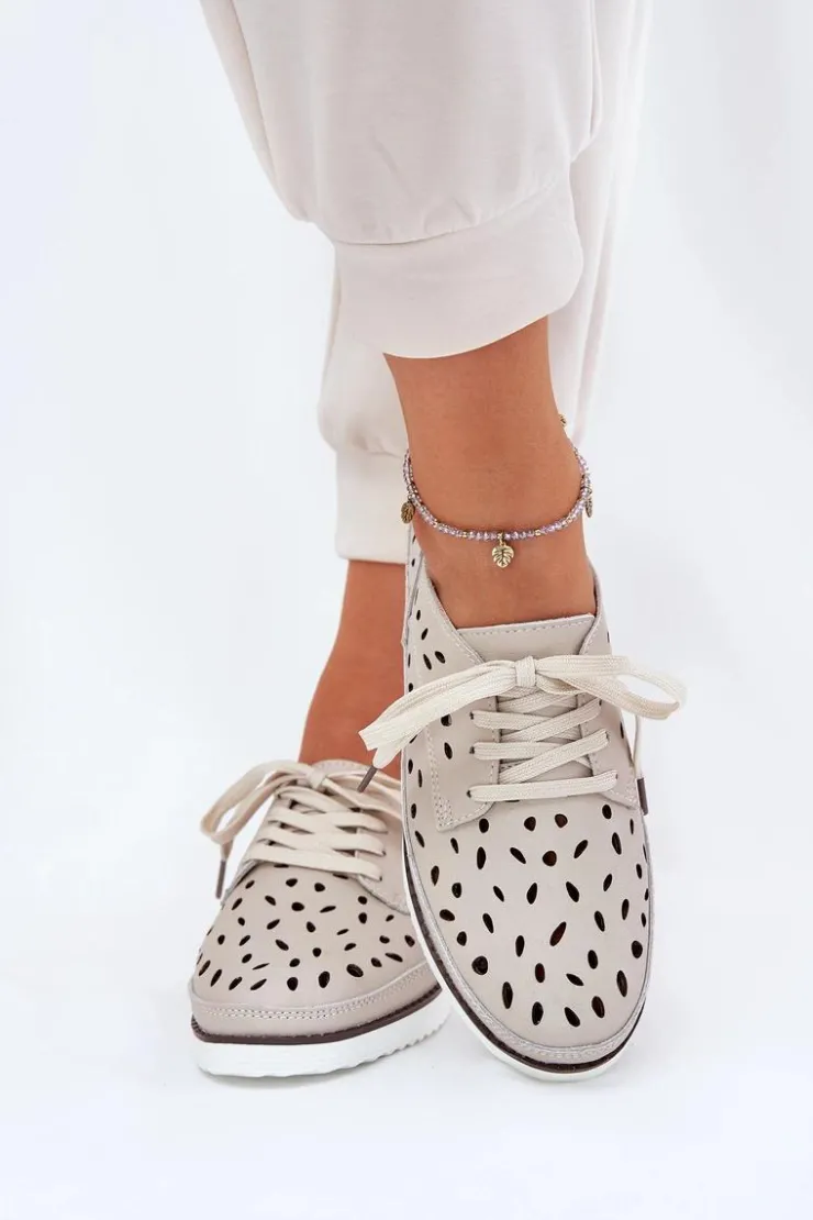 Damskie buty S.Barski Półbuty Skórzane*Półbuty Skórzane Damskie S.Barski LR51-610 Beżowe Beżowy