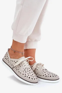 Damskie buty S.Barski Półbuty Skórzane*Półbuty Skórzane Damskie S.Barski LR51-610 Beżowe Beżowy