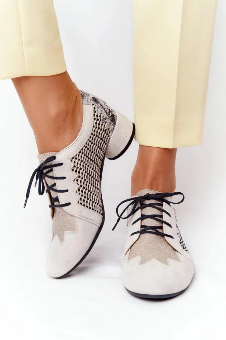 Damskie Maciejka Półbuty Z Plecionki Na Obcasie 04890-04 Beżowe