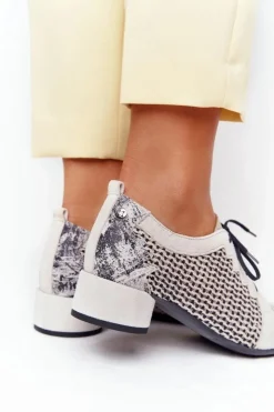 Damskie Maciejka Półbuty Z Plecionki Na Obcasie 04890-04 Beżowe