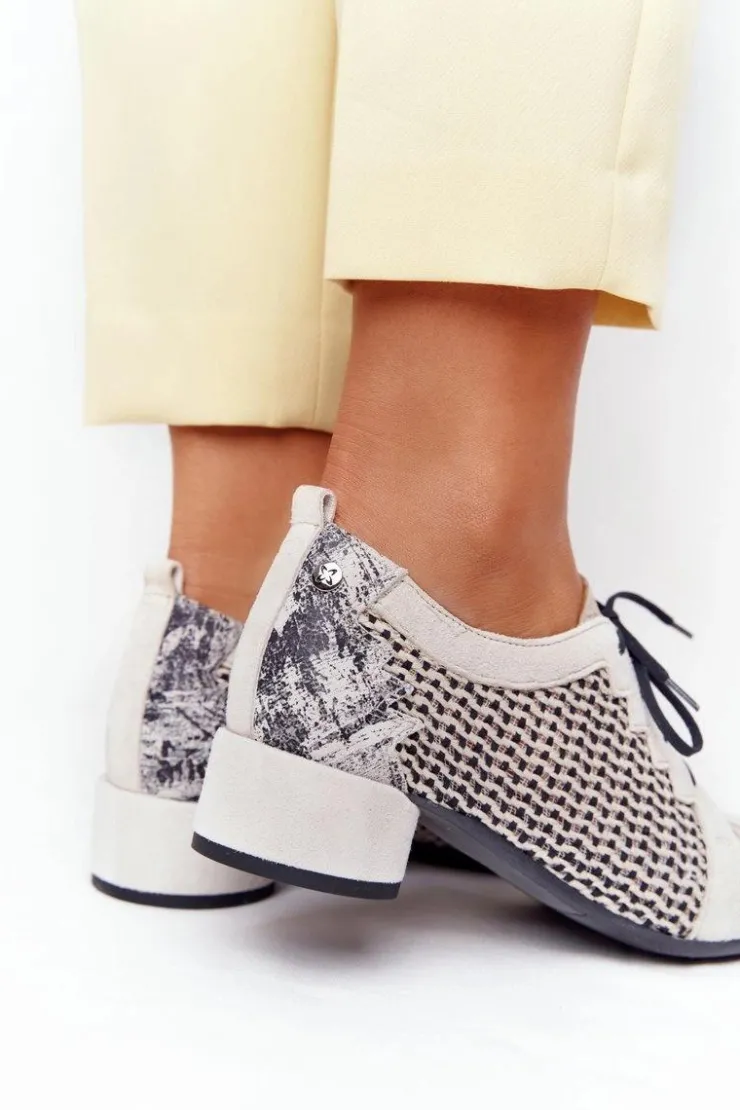 Damskie Maciejka Półbuty Z Plecionki Na Obcasie 04890-04 Beżowe