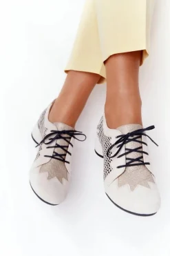 Damskie Maciejka Półbuty Z Plecionki Na Obcasie 04890-04 Beżowe