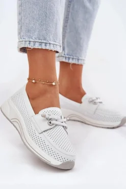 Damskie Artiker Półbuty Ze Skóry Naturalnej Na Platformie 56C2101 Białe