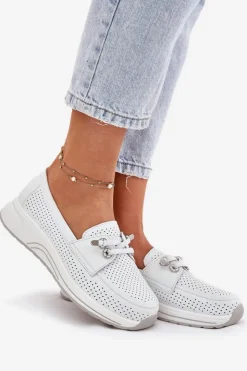 Damskie Artiker Półbuty Ze Skóry Naturalnej Na Platformie 56C2101 Białe