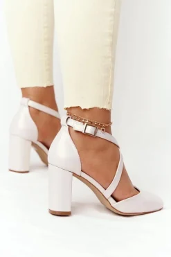 Damskie Buty Sergio Leone Perłowe Czółenka Na Słupku Sergio Leone SK863 Beżowe