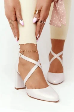 Damskie Buty Sergio Leone Perłowe Czółenka Na Słupku Sergio Leone SK863 Beżowe