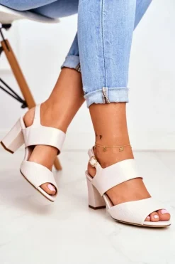 Damskie Buty Sergio Leone Perłowe Sandały Na Słupku Sergio Leone SK778 Beżowe