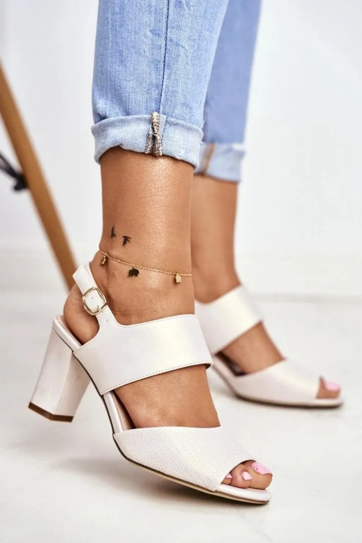 Damskie Buty Sergio Leone Perłowe Sandały Na Słupku Sergio Leone SK778 Beżowe