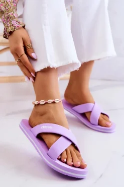 Damskie Big Star Shoes Piankowe Damskie Klapki Big Star JJ274A340 Fioletowe