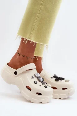 Clearance Boto Piankowe Damskie Lekkie Klapki Na Masywnej Podeszwie Białe Matirra