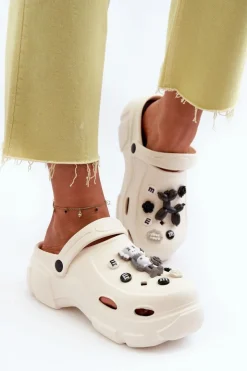 Clearance Boto Piankowe Damskie Lekkie Klapki Na Masywnej Podeszwie Białe Matirra