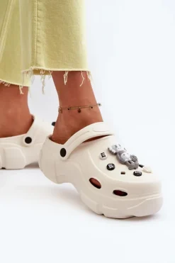 Clearance Boto Piankowe Damskie Lekkie Klapki Na Masywnej Podeszwie Białe Matirra