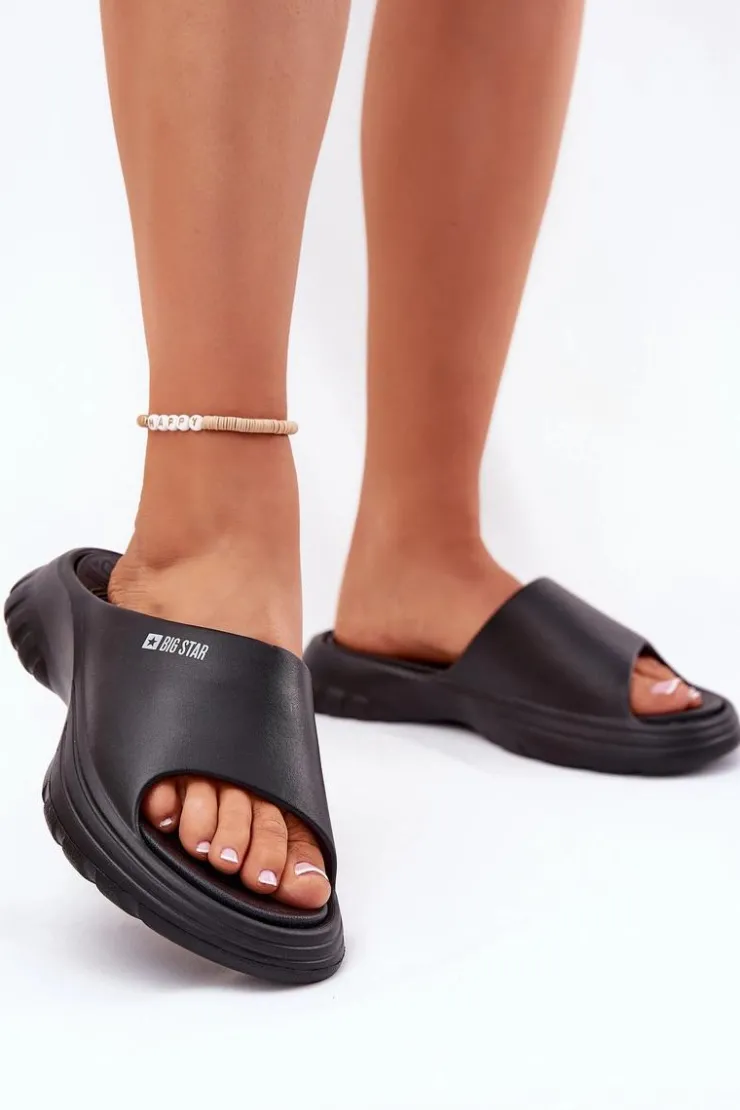 Clearance Big Star Shoes Piankowe Klapki Damskie Big Star RR274A577 Czarne Czarny