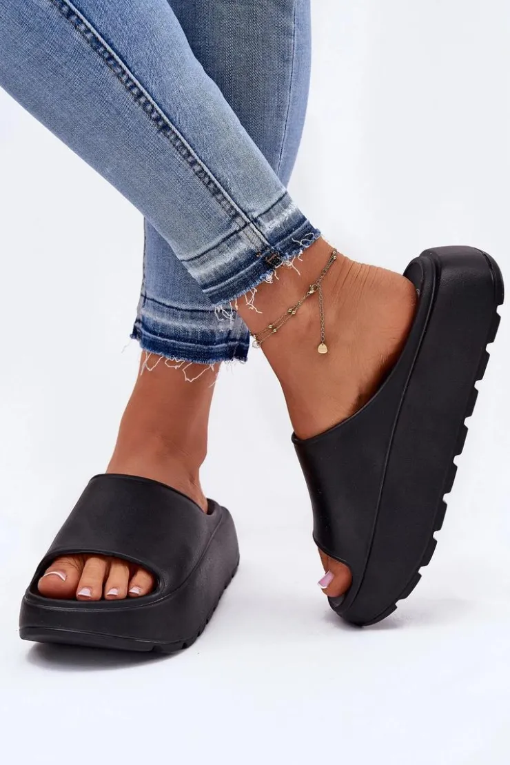 Damskie Evento Piankowe Klapki Damskie Na Platformie Czarne Xalvania
