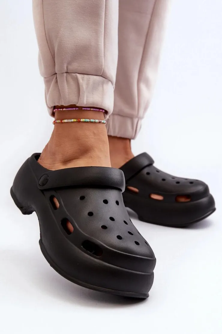 Boto Klapki Basenowe|Klapki Na Platformie*Piankowe Klapki Damskie Na Masywnej Podeszwie Czarne Danollia Czarny