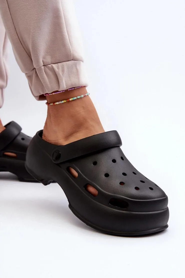 Boto Klapki Basenowe|Klapki Na Platformie*Piankowe Klapki Damskie Na Masywnej Podeszwie Czarne Danollia Czarny