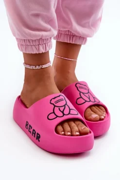 Boto Klapki Basenowe|Klapki Na Platformie*Piankowe Klapki Damskie Na Masywnej Podeszwie Z Misiem Fuksja Lamira Różowy