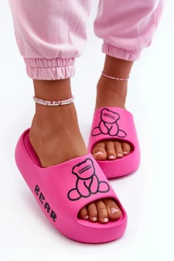 Boto Klapki Basenowe|Klapki Na Platformie*Piankowe Klapki Damskie Na Masywnej Podeszwie Z Misiem Fuksja Lamira Różowy