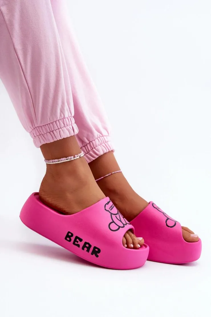 Boto Klapki Basenowe|Klapki Na Platformie*Piankowe Klapki Damskie Na Masywnej Podeszwie Z Misiem Fuksja Lamira Różowy