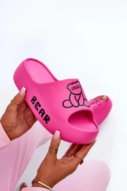 Boto Klapki Basenowe|Klapki Na Platformie*Piankowe Klapki Damskie Na Masywnej Podeszwie Z Misiem Fuksja Lamira Różowy