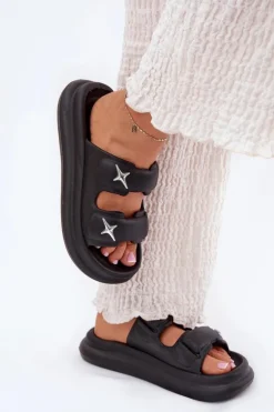 Boto Klapki Basenowe|Klapki Na Platformie*Piankowe Klapki Damskie Na Platformie Czarne Falowena Czarny