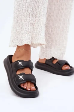 Boto Klapki Basenowe|Klapki Na Platformie*Piankowe Klapki Damskie Na Platformie Czarne Falowena Czarny