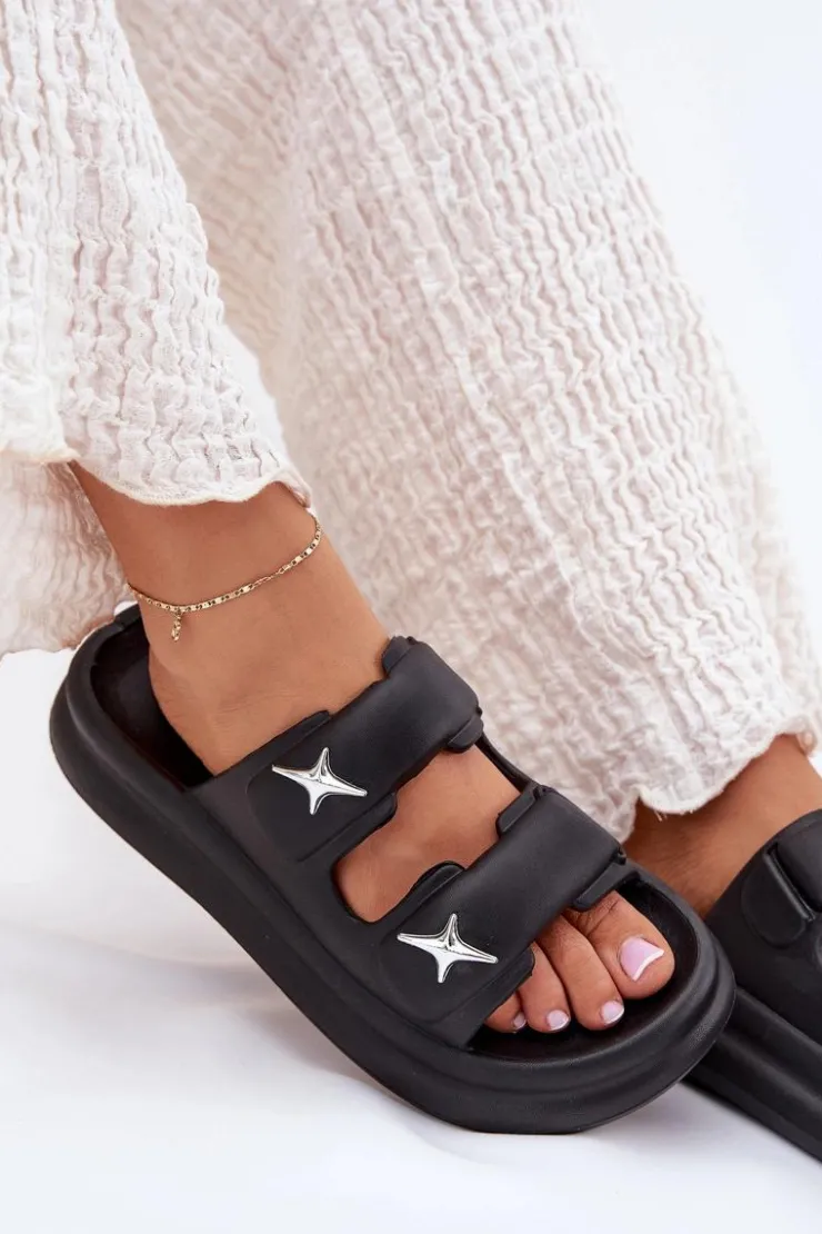 Boto Klapki Basenowe|Klapki Na Platformie*Piankowe Klapki Damskie Na Platformie Czarne Falowena Czarny