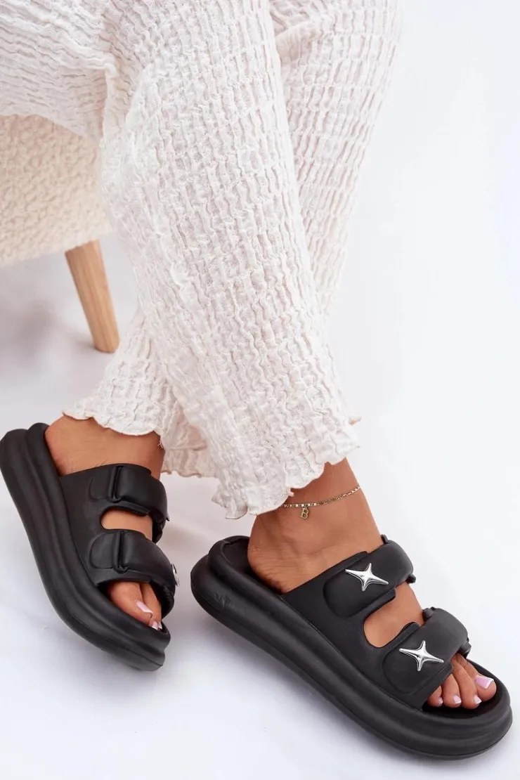 Boto Klapki Basenowe|Klapki Na Platformie*Piankowe Klapki Damskie Na Platformie Czarne Falowena Czarny