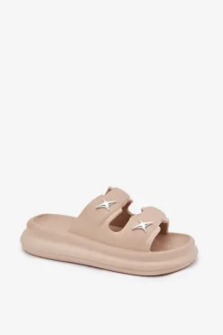 Damskie Boto Piankowe Klapki Damskie Na Platformie Ciemnobeżowe Falowena