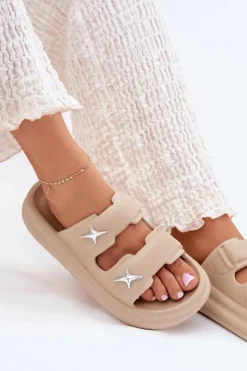 Damskie Boto Piankowe Klapki Damskie Na Platformie Ciemnobeżowe Falowena