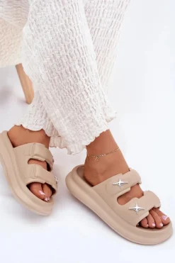 Damskie Boto Piankowe Klapki Damskie Na Platformie Ciemnobeżowe Falowena