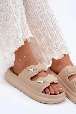 Damskie Boto Piankowe Klapki Damskie Na Platformie Ciemnobeżowe Falowena